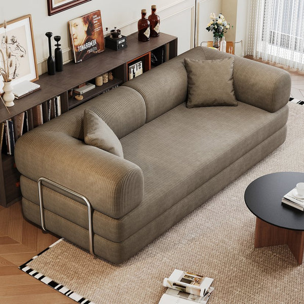 English Elm 78.8" Compression Sofa Convertible Floor Bed with Corduroy Fabric, No-Assembly Modular Futon, Supportive Backrest and Armrests Camel W2824P373431