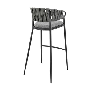 English Elm Ylena Gray Faux Leather & Fabric Bar Stool — Black Metal Frame, Comfortable Upholstery, Durable Design B2736P268561