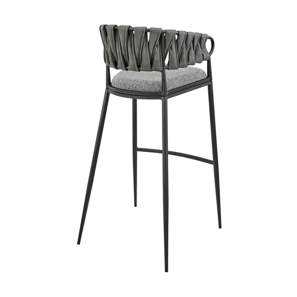 English Elm Ylena Gray Faux Leather & Fabric Bar Stool — Black Metal Frame, Comfortable Upholstery, Durable Design B2736P268561