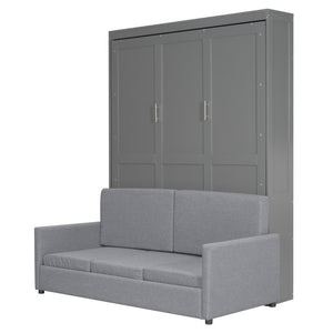 English Elm Queen Murphy Bed with Linen Cushion Sofa Folds Flat for Studio or Guest Room LP000891AAE