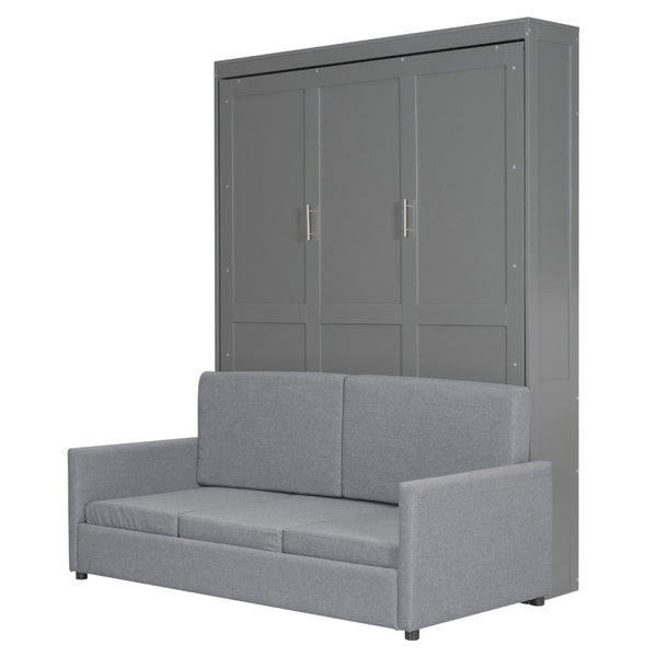 English Elm Queen Murphy Bed with Linen Cushion Sofa Folds Flat for Studio or Guest Room LP000891AAE