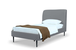 English Elm Twin Velvet Upholstered Bed with Arched Headboard and Sleek Metal Legs for Bedroom Grey+Black B365S00154