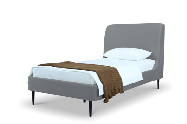 English Elm Twin Velvet Upholstered Bed with Arched Headboard and Sleek Metal Legs for Bedroom Grey+Black B365S00154