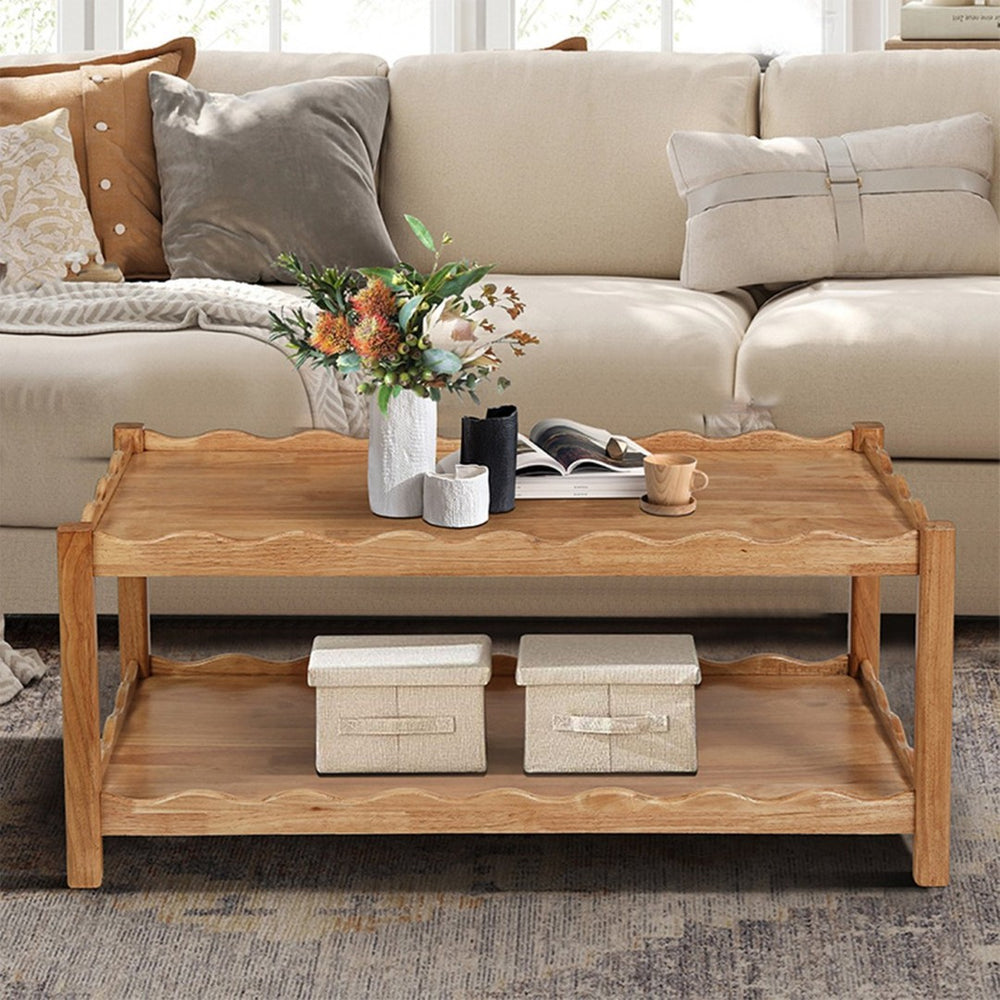 English Elm Modern Two Tier Rubberwood Coffee Table with Open Shelf for Living Room Display W3040P455713