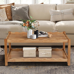 English Elm Modern Two Tier Rubberwood Coffee Table with Open Shelf for Living Room Display W3040P455713
