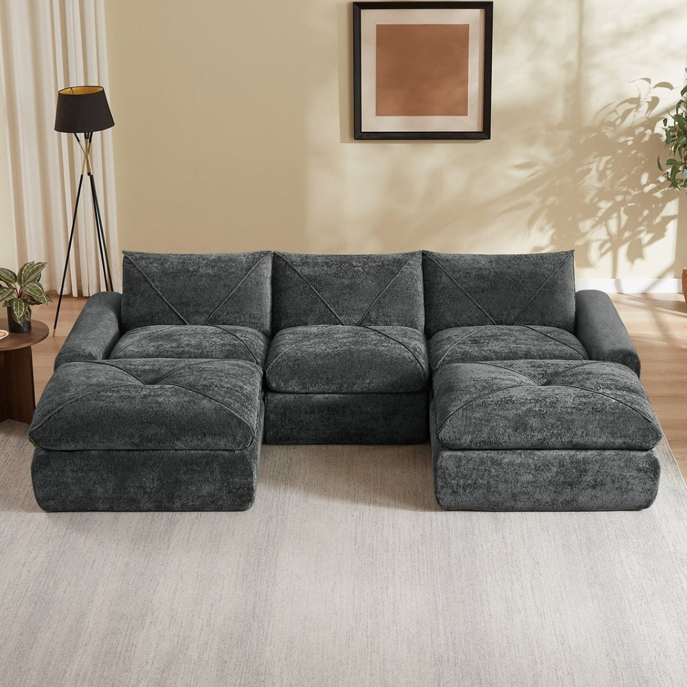 English Elm Modern Chenille Modular Sectional Sofa with Foot Pedals for Living Room Comfort Dark Gray W3396S00074