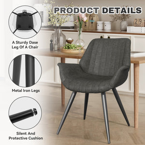 English Elm Dining Chairs Set Of 2 – Stylish Mid-Century Modern Upholstered Faux Leather Side Chairs In Dark Grey T3950P396564