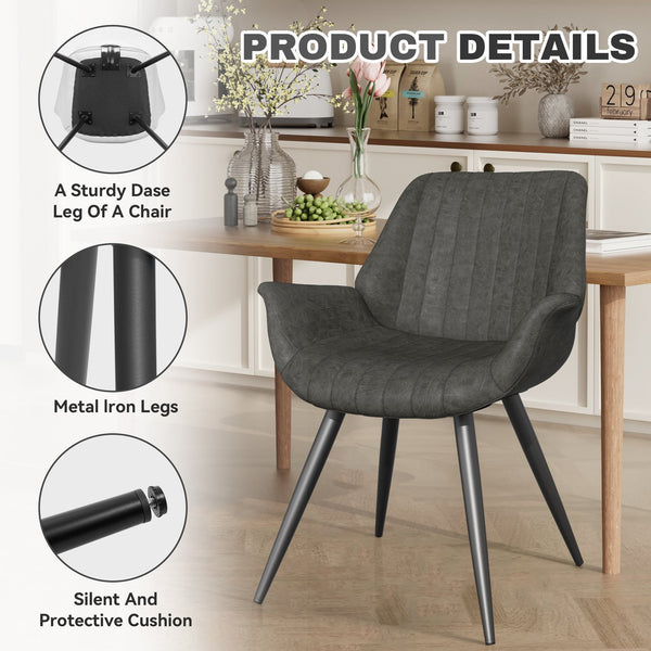 English Elm Dining Chairs Set Of 2 – Stylish Mid-Century Modern Upholstered Faux Leather Side Chairs In Dark Grey T3950P396564