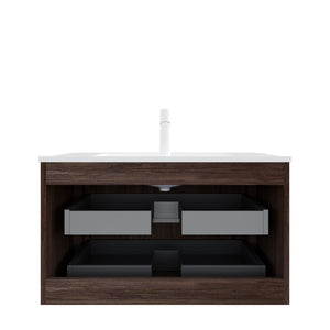 English Elm Noor Floating Bathroom Vanity 36 Inch Plywood Cabinet Walnut Finish Ceramic Basin W2615P386402