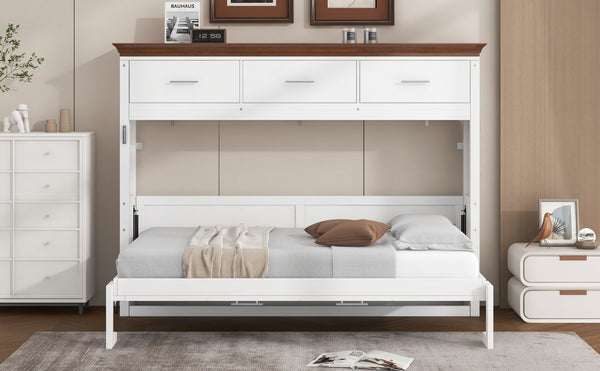English Elm Twin Size Murphy Bed With 3 Drawers – Space-Saving Design For Small Rooms, Stylish White Finish N7090004021K-GIGA