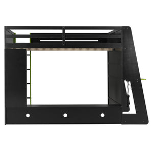 English Elm Full Size Wood Loft Bed with Rgb Lighting Desk Storage and Gaming Console Shelf Green LT000260AAG