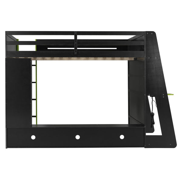 English Elm Full Size Wood Loft Bed with Rgb Lighting Desk Storage and Gaming Console Shelf Green LT000260AAG