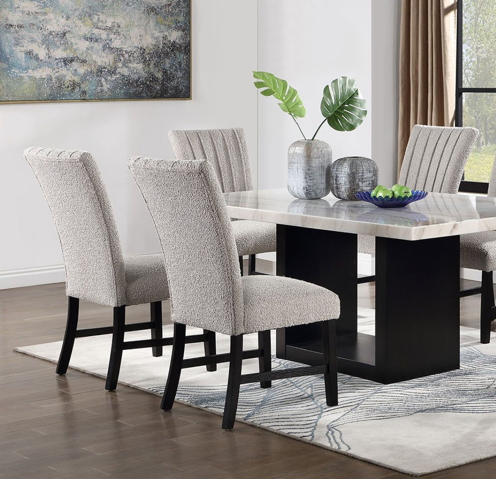 English Elm Beautiful Genuine Marble Top Seven Piece Dining Set with Gray Boucle Parsons Chairs B2741S00765