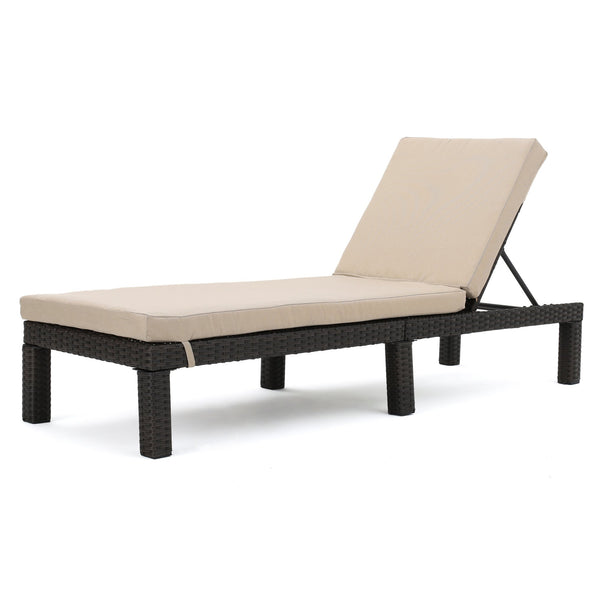 English Elm Christopher Knight Home® - PUERTA Chaise Lounge with Water-Repellent Beige Cushion, Dark Brown PE Rattan Frame, All-Season Comfort N775P247421B
