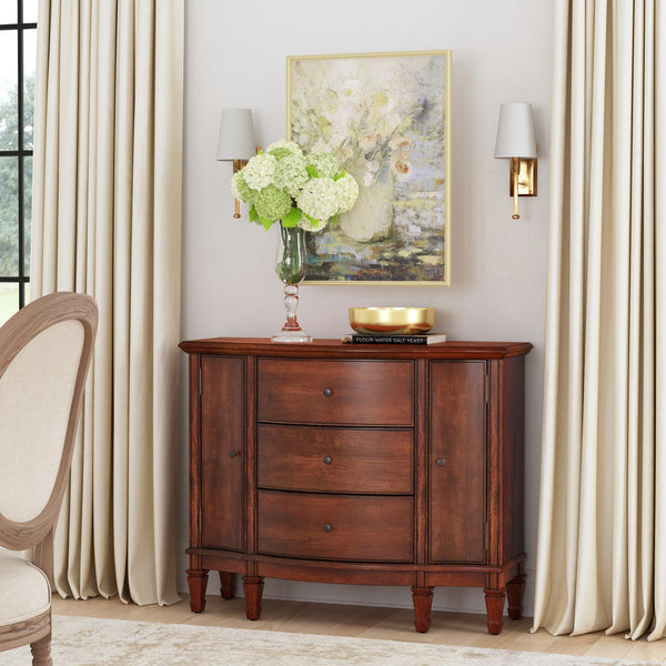 Butler Specialty Sheffield Elegant Demilune Wood Accent Cabinet With 3 Drawers And 2 Doors For Timeless Storage Medium Brown Poplar,Resin,Cherry Veneer,Fiberboard,Metal Knobs,Felt 674011-butler