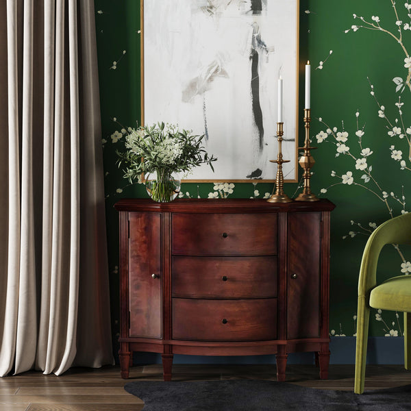 Butler Specialty Sheffield Elegant Demilune Wood Accent Cabinet With 3 Drawers And 2 Doors For Timeless Storage Dark Brown Poplar,Resin,Cherry Veneer,Fiberboard,Metal Knobs,Felt 674024-butler