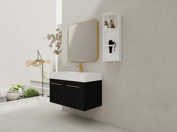English Elm 36 Inch Wall-Mounted Bathroom Vanity Set With Thick Resin Sink, Storage Rack & Soft-Close Hinges W999S00369