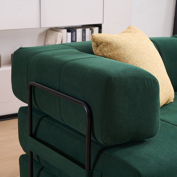 English Elm Folding Sofa Bed with Corduroy Cover, 78.5" Convertible Futon Couch, No-Assembly Foam Spring Mattress, Compact Sleeper for Living Room Green W2915P276680