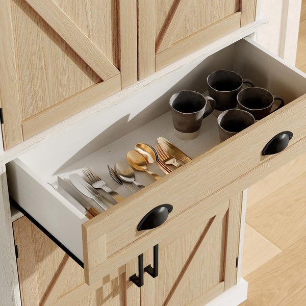 English Elm 71.8"H Farmhouse Kitchen Pantry Cabinet with X-Style Doors, Adjustable Shelves, Drawer & Anti-Tip T3771P352193