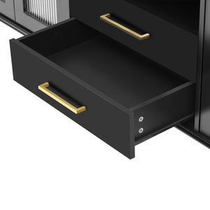 English Elm Vibe 68.9'' Retro Tv Stand For 75-Inch Tvs, Elegant Media Console With Fluted Glass & Storage Solutions N724P284465B-GIGA