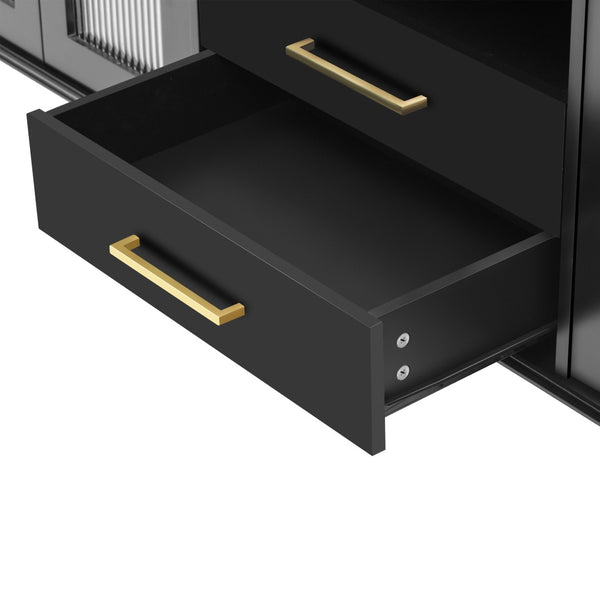 English Elm Vibe 68.9'' Retro Tv Stand For 75-Inch Tvs, Elegant Media Console With Fluted Glass & Storage Solutions N724P284465B-GIGA