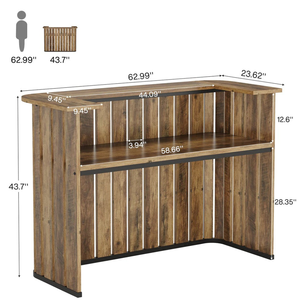 English Elm Natural Farmhouse Bar Table with U-shaped Top and Rustic Slat Detailing for Entertaining T3971P462909
