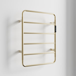 English Elm 18.7" Heated Towel Rack with Touchscreen Timer, 6-Bar Stainless Steel 150W Rapid Warm Carbon Fiber Brushed Gold T3177P305027