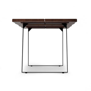 English Elm Delta Delta Dining Table handcrafted solid acacia wood 72"x36" live edge top with black iron legs durable finish Walnut B136P203497