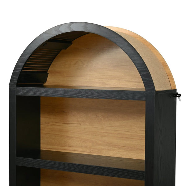 English Elm 3-piece Farmhouse Entertainment Center with Arched Glass Doors and Open Tower Shelving Black N721S000070B