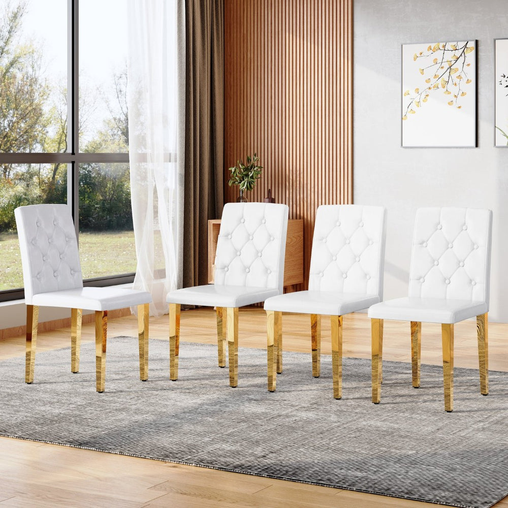 English Elm 4-piece Brown Suede Dining Chair Set with Tufted Back and Walnut Metal Legs White+Gold W1151P361156