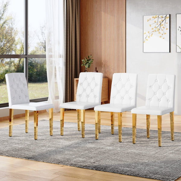 English Elm 4-piece Brown Suede Dining Chair Set with Tufted Back and Walnut Metal Legs White+Gold W1151P361156
