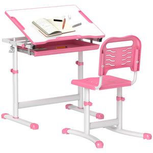 English Elm Qaba Kids Desk And Chairs Set – Height Adjustable Ergonomic Study Desk With Storage, Pink Design W2225P229616-GIGA