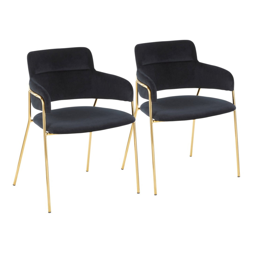 English Elm Contemporary Black Velvet Dining Chairs with Gold Metal Frames Padded Set of 2 B202P223616