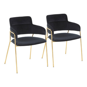 English Elm Contemporary Black Velvet Dining Chairs with Gold Metal Frames Padded Set of 2 B202P223616