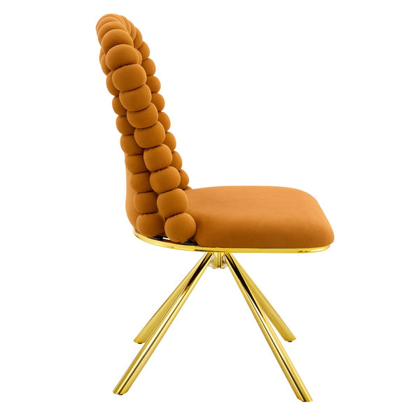 English Elm Set of 2 Sculptural Bubble Back Velvet Dining Chairs with Electroplated Metal Legs Gold,Orange W1512P491583