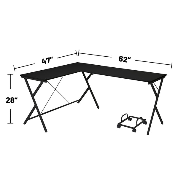 English Elm L-Shape Computer Desk Modern Corner Workstation with Metal Frame, Spacious Surface & Rolling PC Holder B016P312615