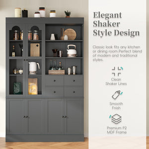 English Elm Topmax Shaker Buffet Hutch with Glass Doors Drawers and Pull-out Trays Gray SP000092AAE