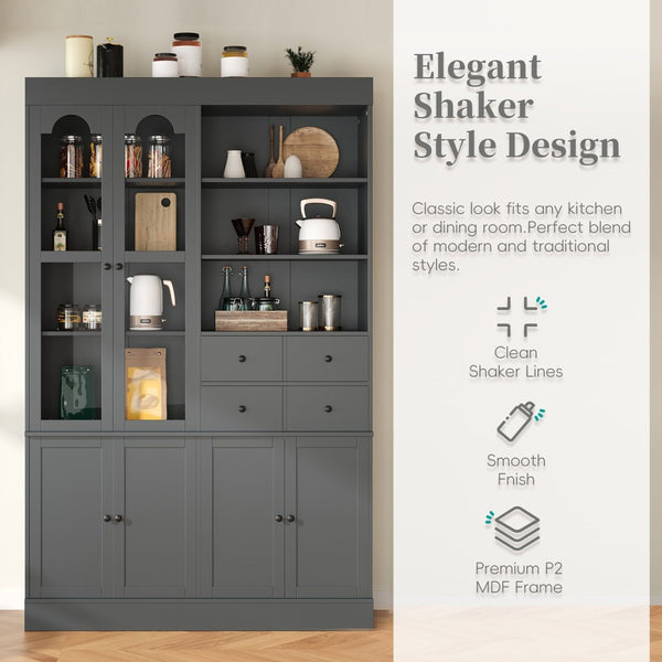 English Elm Topmax Shaker Buffet Hutch with Glass Doors Drawers and Pull-out Trays Gray SP000092AAE