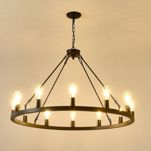 English Elm 39.4 Inch Wagon Wheel Chandelier 12-light Matte Black Farmhouse Pendant for Foyer Dining W5008P389282