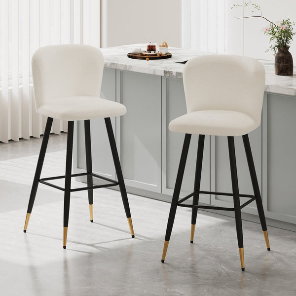 English Elm Christopher Knight Home® - 30'' Modern Barstool with White Fabric Seat, Ergonomic Curved Back, Black Legs & Gold Tips N780P228980W
