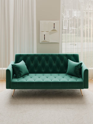 English Elm 71 Convertible Loveseat Sofa Bed Velvet Upholstered 2-Seater with Golden Legs, Retro Chic, 600lb Capacity Green W165880949