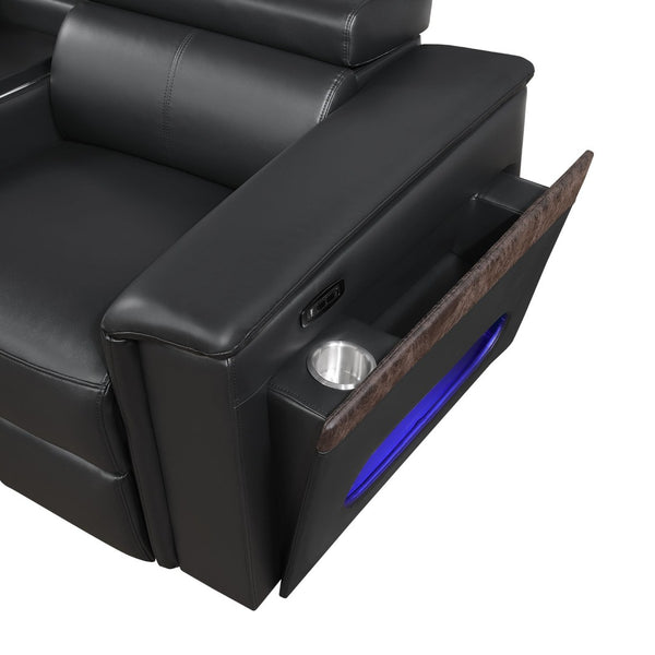 English Elm Nova Power Reclining Sectional with Bluetooth Audio Led Bar and Lift Top Wine Storage Black B009S02163