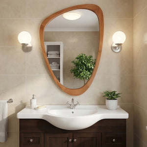 English Elm Black Walnut Solid Wood Irregular Frame Wall Mirror Sculptural Accent for Any Room Yellowish-Brown W2203P436506
