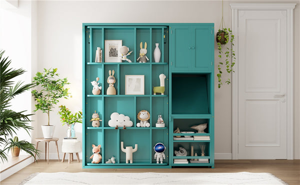 English Elm Twin Size Rotating Murphy Bed With Integrated Bookshelf, Extendable Desk & Stylish Storage Solutions N820S00066C-GIGA