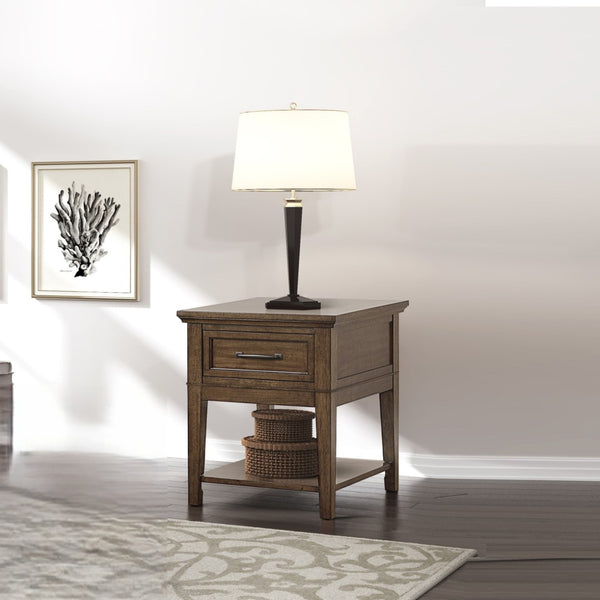 English Elm 1pc Walnut Birch Veneer End Table Dovetail Drawer Open Shelf Transitional Living Room B011P459336