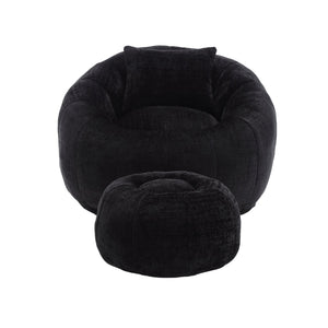 English Elm UNITED Cloud-Luxe Chenille Memory Foam Bean Bag Chair with Ottoman and Pillow for Ultimate Comfort Black W1568P361690