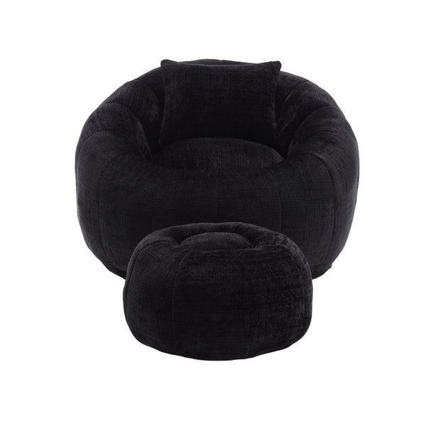 English Elm UNITED Cloud-Luxe Chenille Memory Foam Bean Bag Chair with Ottoman and Pillow for Ultimate Comfort Black W1568P361690