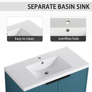 English Elm 36" Floating Bathroom Vanity with Resin Sink, Wavy Doors, Soft-Close Hinges & Durable Plywood Finish Lake Blue W999P251809
