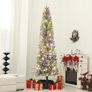 English Elm Homcom 9 Ft Pre-Lit Pencil Christmas Tree With 310 Led Lights, Flocked Design For Cozy Holiday Vibes W2225P249682