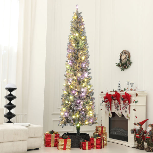 English Elm Homcom 9 Ft Pre-Lit Pencil Christmas Tree With 310 Led Lights, Flocked Design For Cozy Holiday Vibes W2225P249682